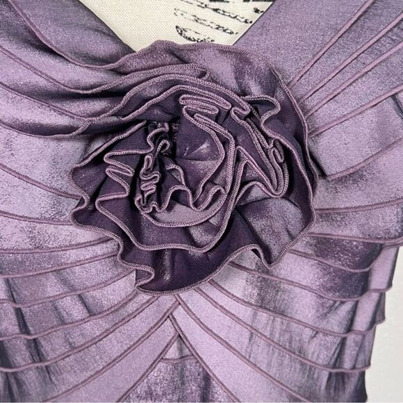 Tadashi Shoji Sz 6-8 Cocktail Dress Formal Pleated Midi Stretch Rose Purple - Picture 4 of 12